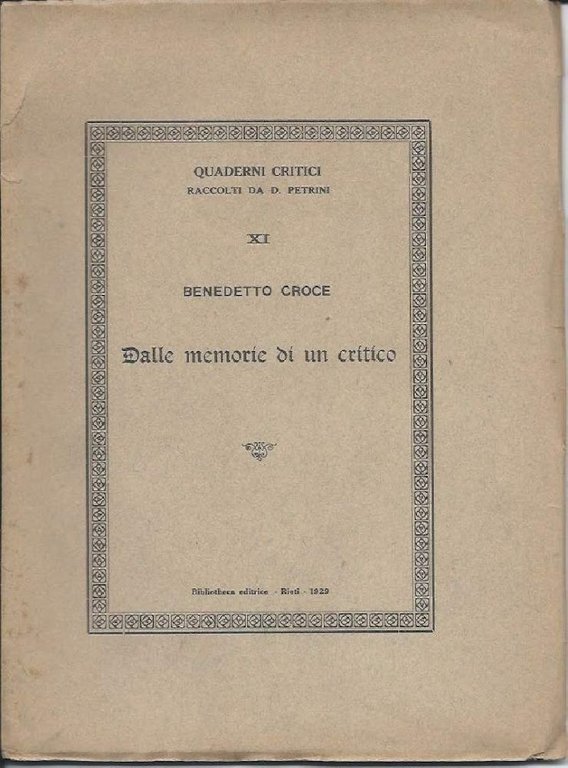 DALLE MEMORIE DI UN CRITICO (1929)