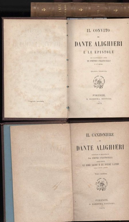 DANTE-Il CANZONIERE-LA VITA NUOVA-IL CONVITO 3 VOLL.(1873)