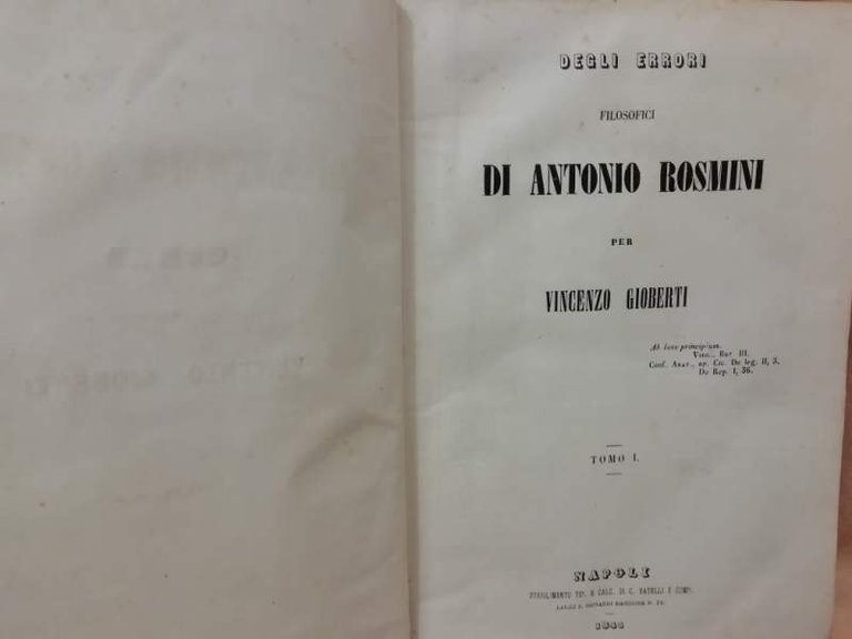 DEGLI ERRORI FILOSOFICI DI ANTONIO ROSMINI Vol. II (1845) | Immagine Gallery 2