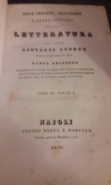 DELL'ORIGINE, PROGRESSI E STATO ATTUALE DI OGNI LETTERATURA (1836)