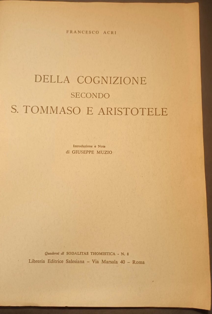 Della cognizione secondo S.Tommaso e Aristotele
