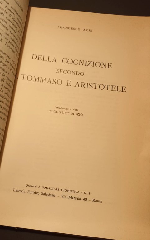 Della cognizione secondo S.Tommaso e Aristotele