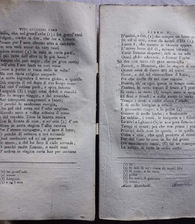 DELLA NATURA DELLE COSE-LIBRI SEI TRADOTTI DA ALESSANDRO MARCHETTI(1813)