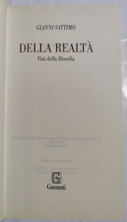 Della realtà - Fini della filosofia