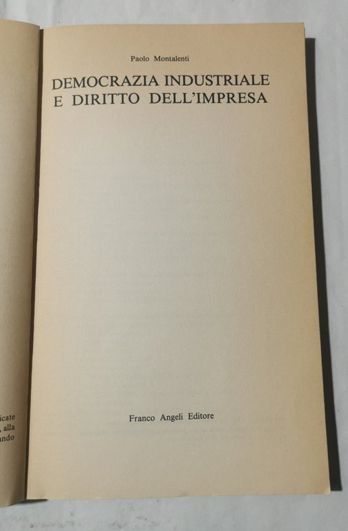 Democrazia industriale e diritto dell'impresa