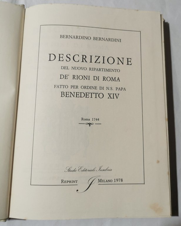 Descrizione del nuovo ripartimento de Rioni di Roma fatto per …