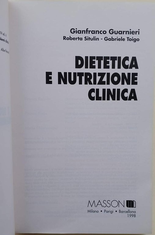 DIETETICA E NUTRIZIONE CLINICA(1998)