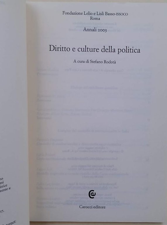 DIRITTO E CULTURE DELLA POLITICA( 2004)