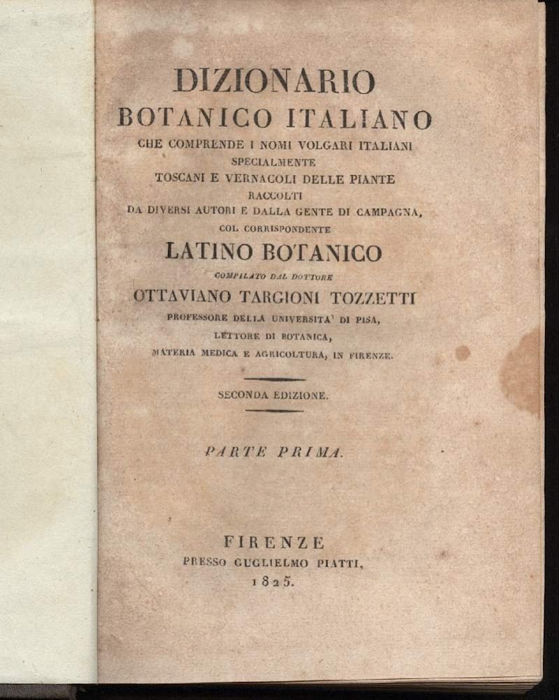 DIZIONARIO BOTANICO ITALIANO che comprende i nomi volgari italiani specialmente … | Immagine principale