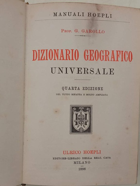 DIZIONARIO GEOGRAFICO UNIVERSALE(1898)