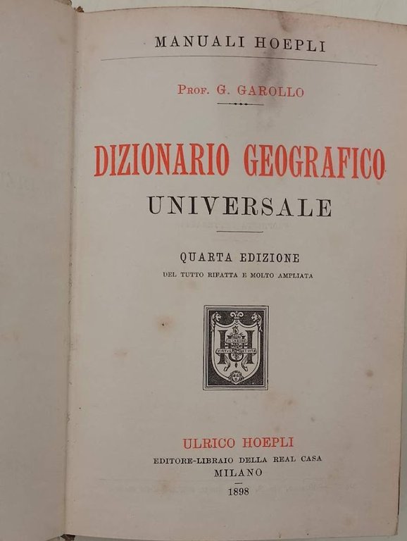 DIZIONARIO GEOGRAFICO UNIVERSALE(1898)