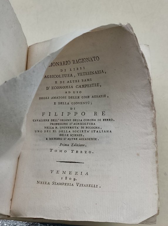 DIZIONARIO RAGIONATO DI LIBRI D'AGRICOLTURA, VETERINARIA, E DI ALTRI RAMI …
