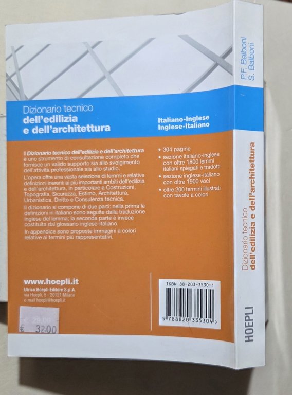 Dizionario tecnico dell'edilizia e dell'architettura. Italiano-inglese, inglese-italiano