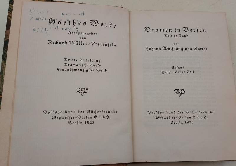 DRAMEN IN WERSEN-DRITTER BAND-URFAUST-FAUST ERSTER UND ZWEITER TEIL(1923)