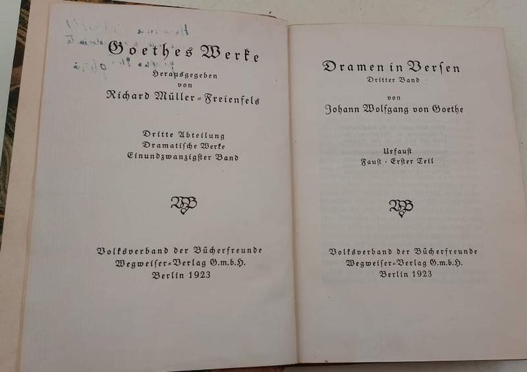 DRAMEN IN WERSEN-DRITTER BAND-URFAUST-FAUST ERSTER UND ZWEITER TEIL(1923)