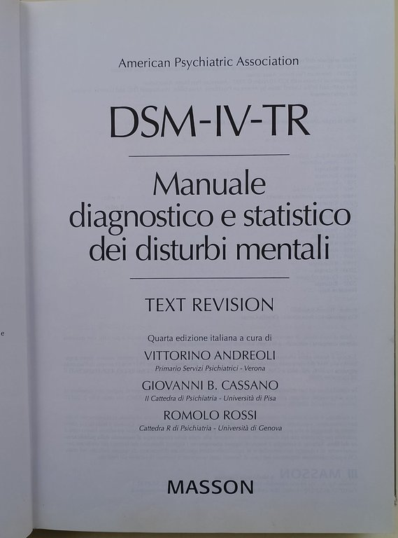 DSM-IV-TR- Manuale diagnostico e statistico dei disturbi mentali