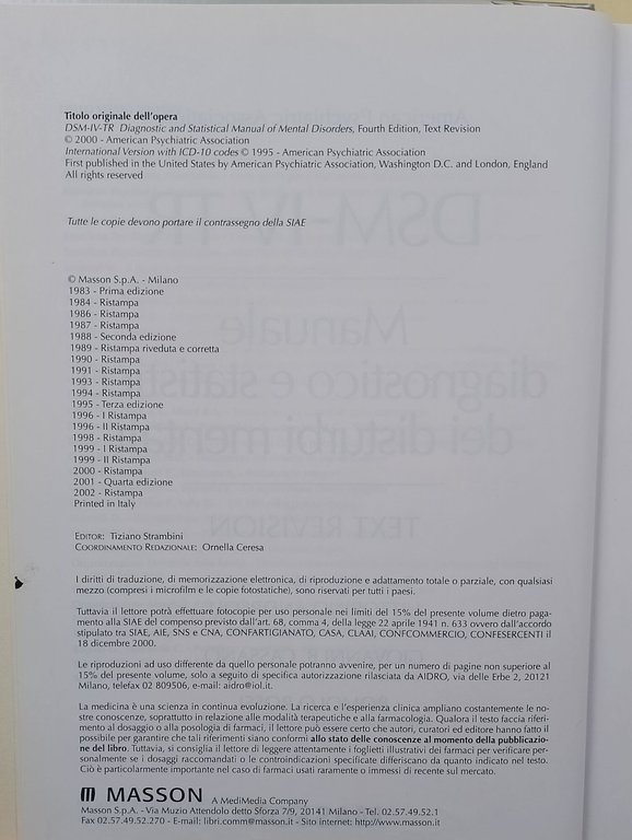 DSM-IV-TR- Manuale diagnostico e statistico dei disturbi mentali