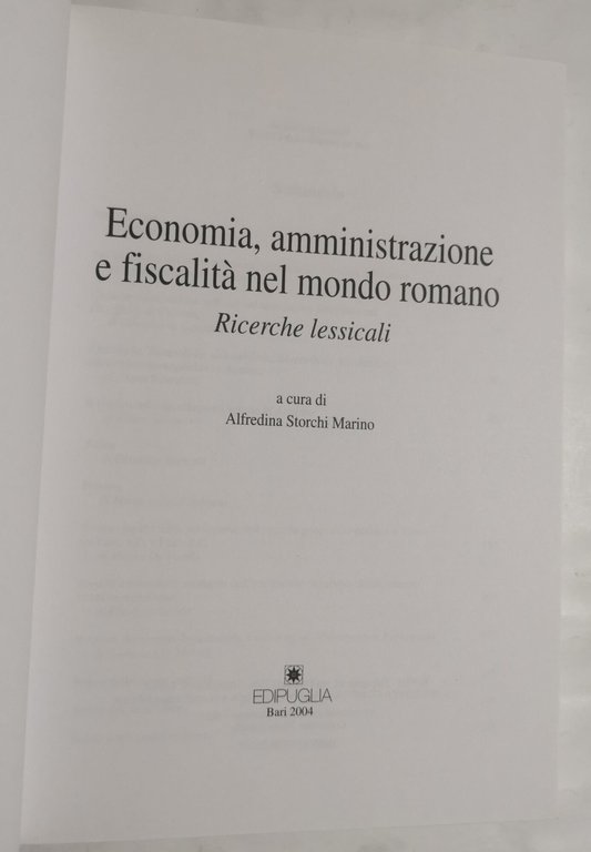 Economia, amministrazione e fiscalità nel mondo romano-ricerche lessicali