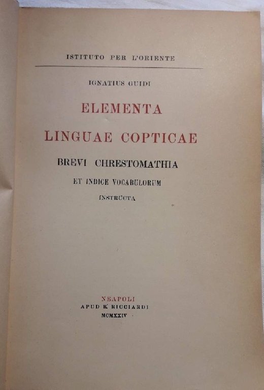 ELEMENTA LINGUAE COPTICAE-BREVI CHRESTOMATHIA ET INDICE VOCABULORUM INSTRUCTA(1924)