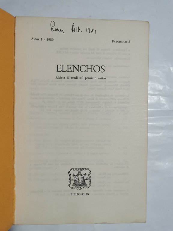 Elenchos - Rivista di studi sul pensiero antico