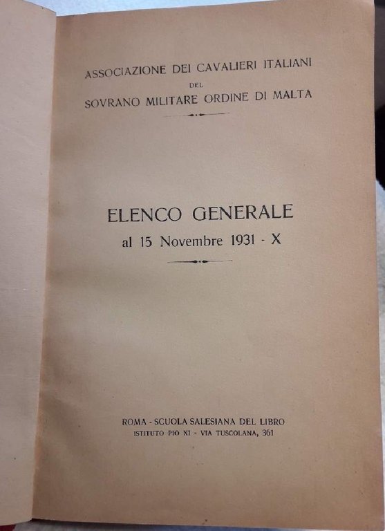 ELENCO GENERALE AL 15 NOVEMBRE 1931-X( 1931)