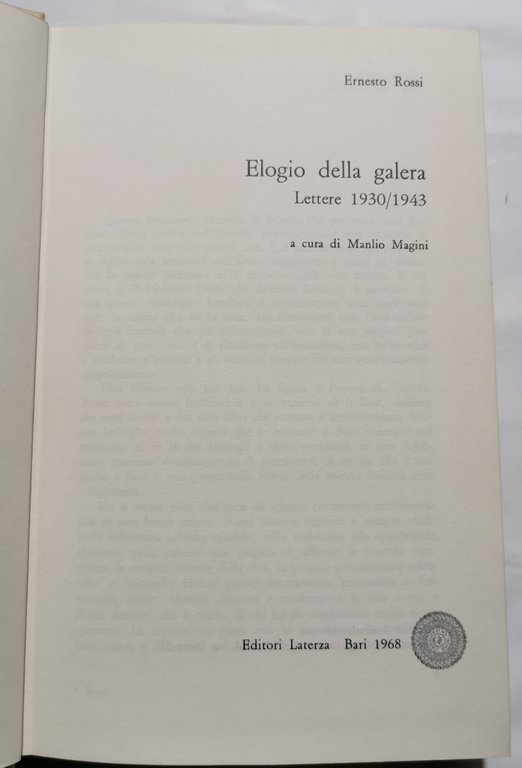 Elogio della galera - lettere 1930/1943