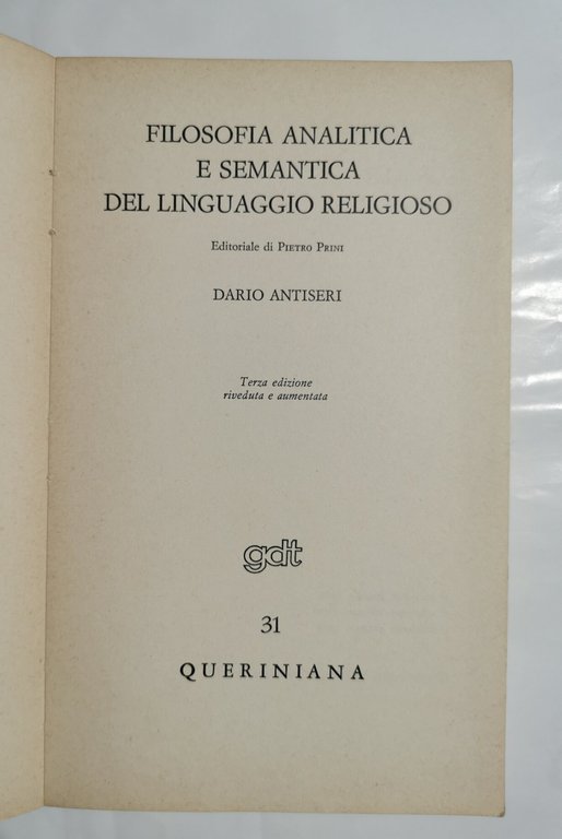 Filosofia analitica e semantica del linguaggio religioso