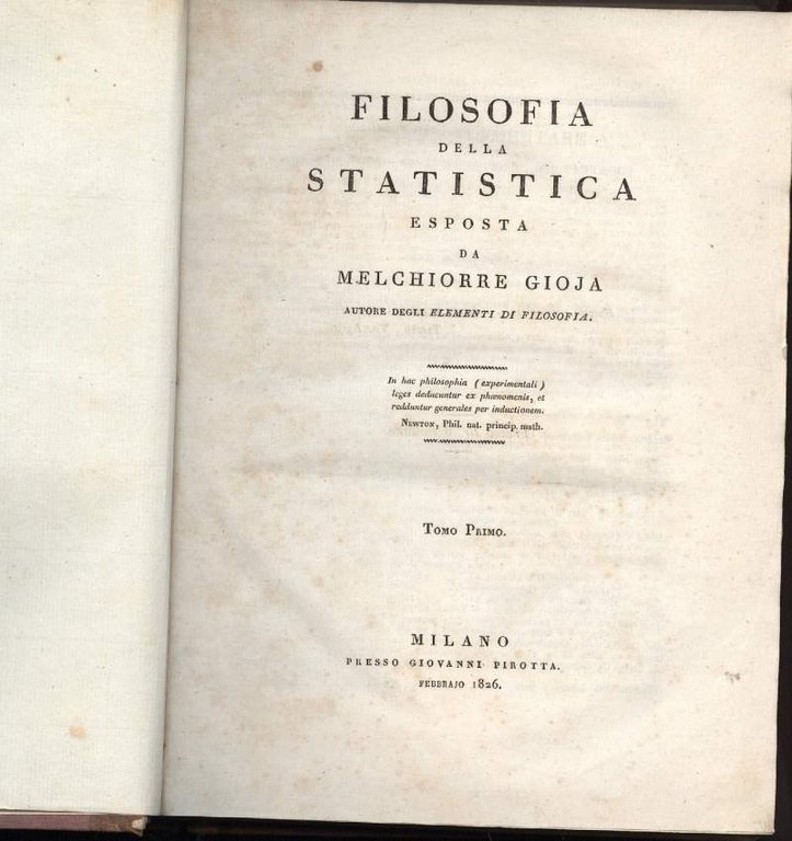 FILOSOFIA DELLA STATISTICA esposta da Melchiorre Gioja(1826) 2 tomi in …