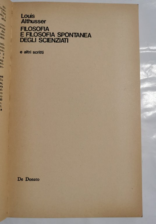 Filosofia e filosofia spontanea degli scienziati e altri scritti