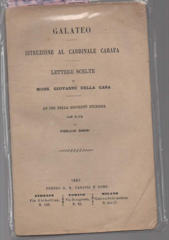 GALATEO ISTRUZIONE AL CARDINALE CARAFA lettere scelte (1969)