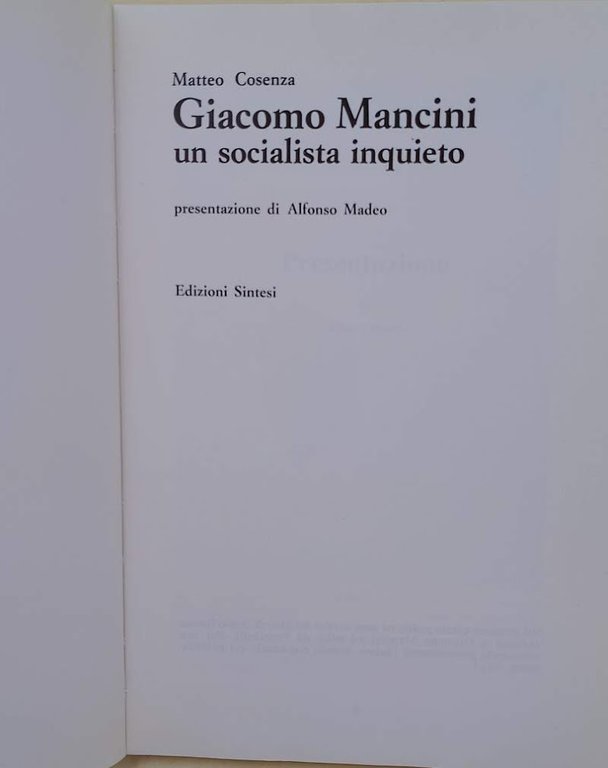 GIACOMO MANCINI UN SOCIALISTA INQUIETO(1988)