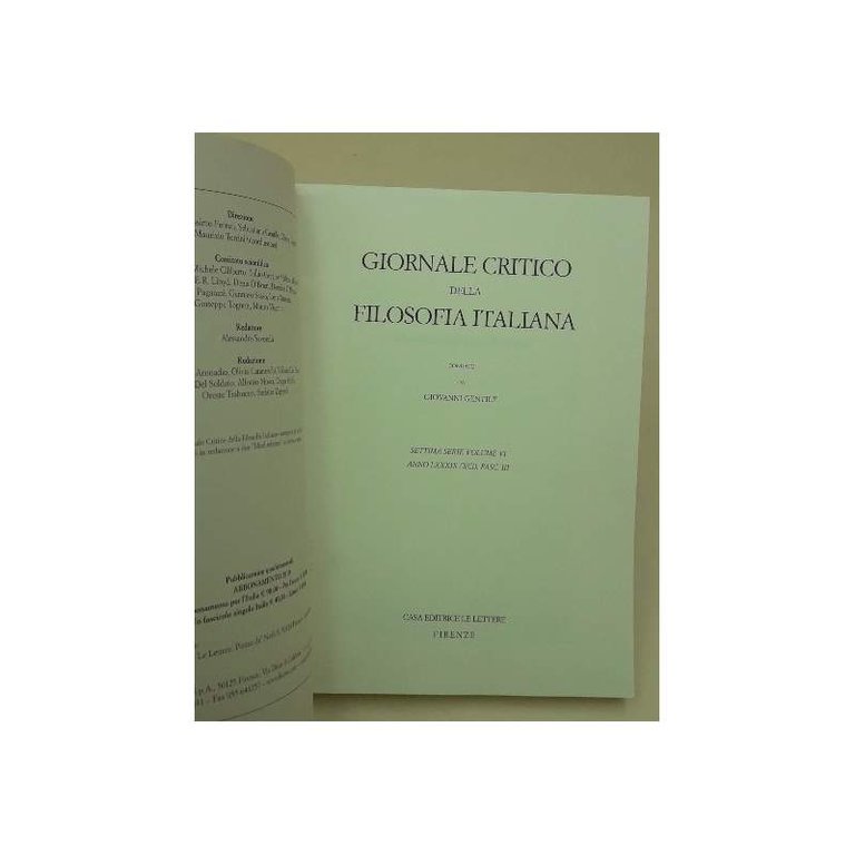GIORNALE CRITICO DELLA FILOSOFIA ITALIANA FONDATO DA GIOVANNI GENTILE(2010)