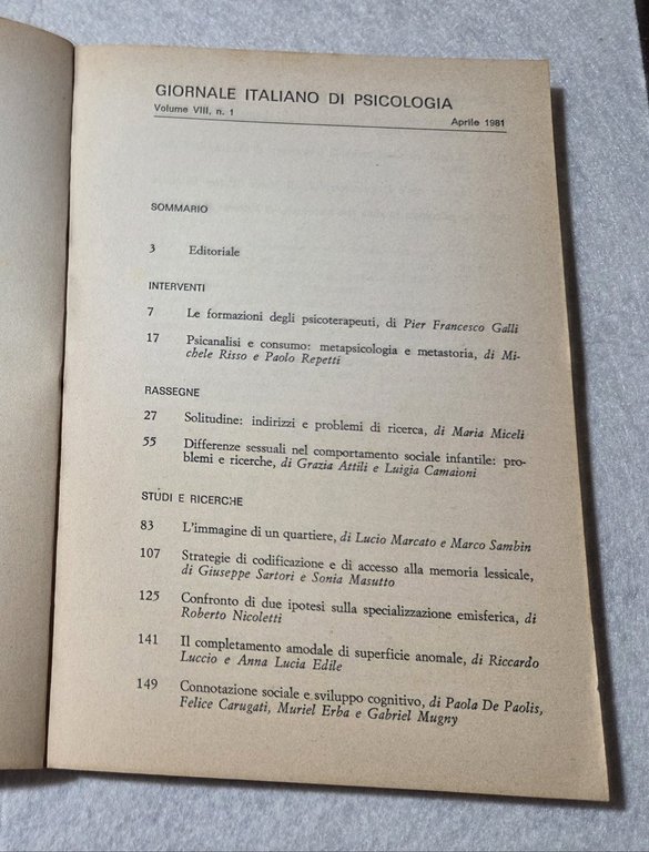 Giornale Italiano di Psicologia - Vol. VIII - n 1 | Immagine Gallery 2