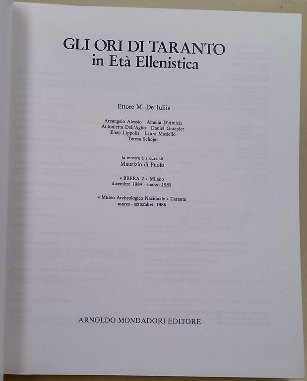 GLI ORI DI TARANTO IN ETA' ELLENISTICA( 1986)