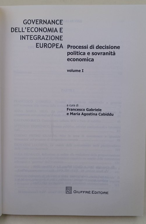 Governance dell'economia e integrazione Europea-Processi di decisione politica e sovranità …