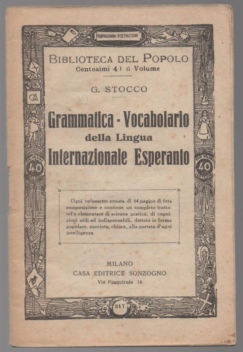 GRAMMATICA - VOCABOLARIO DELLA LINGUA INTERNAZIONALE ESPERANTO (s.d.)