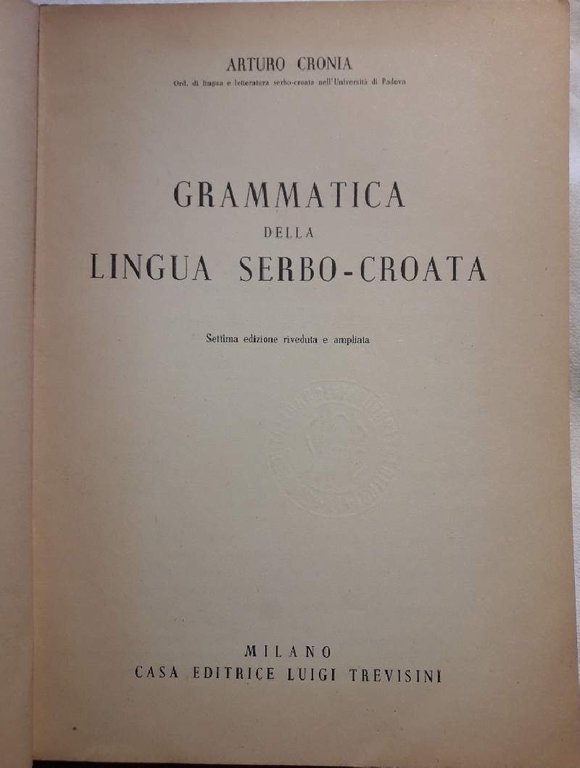 GRAMMATICA DELLA LINGUA SERBO-CROATA(1959)