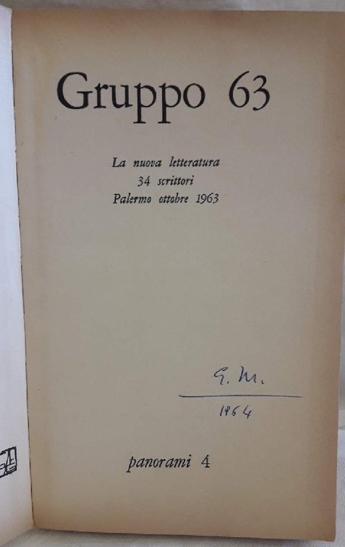 GRUPPO 63-LA NUOVA LETTERATURA-34 SCRITTORI-PALERMO OTTOBRE 1963(1964)