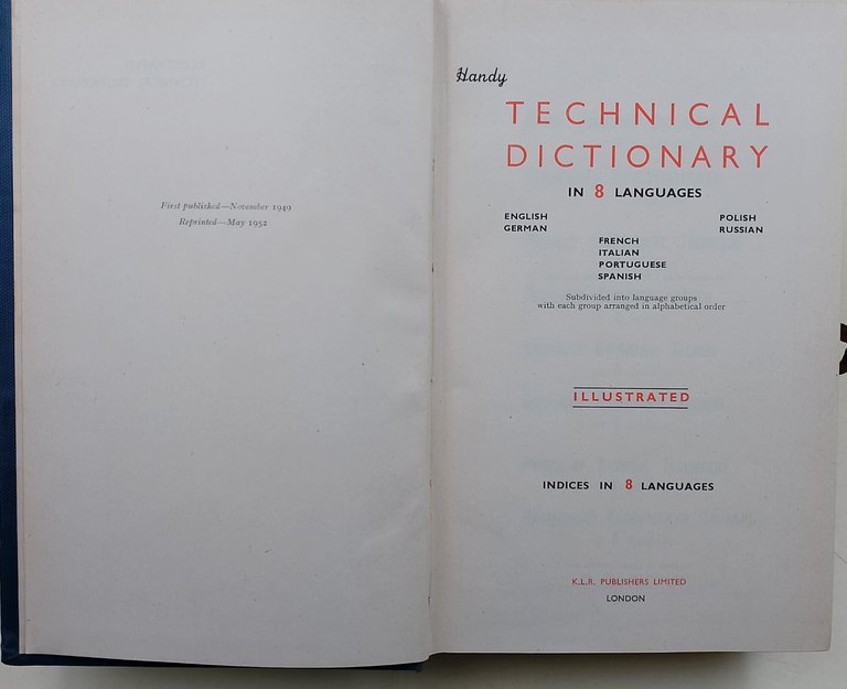 Handy Technical dictionary in 8 languages