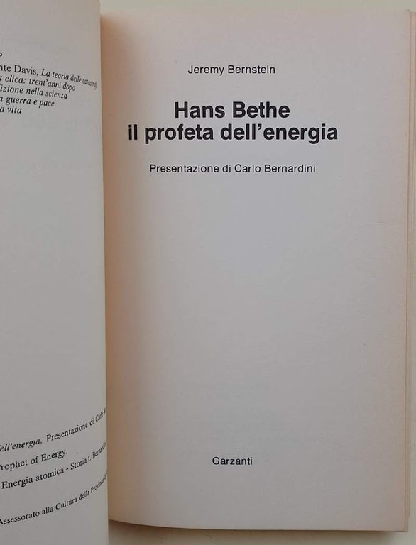 HANS BETHE, IL PROFETA DELL'ENERGIA(1983)