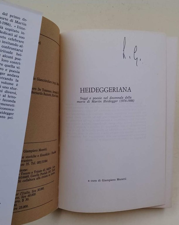 HEIDIGGERIANA-SAGGI E POESIE NEL DECENNALE DELLA MORTE DI MARTIN HEIDEGGER(1976/1986)( …