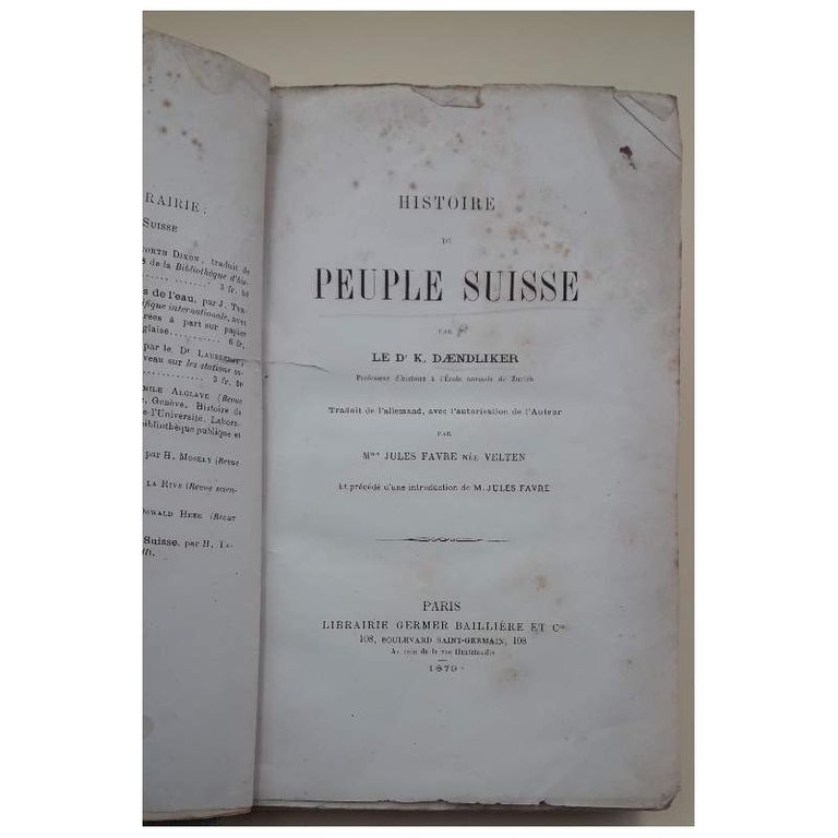 HISTOIRE DU PEUPLE SUISSE(1879)