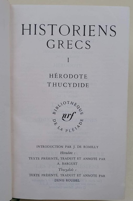 HISTORIENS GRECS- I- HERODOTE- THUCYDIDE( 1964)