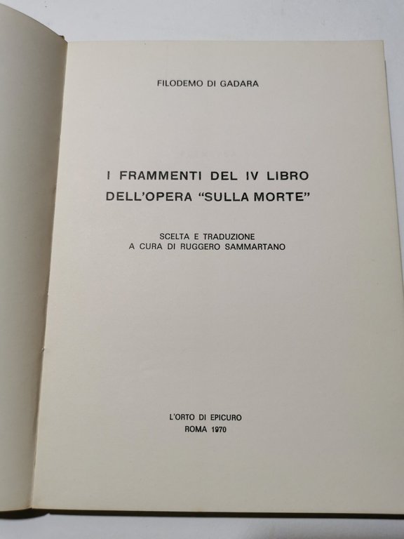 I frammenti del IV libro dell'opera 'Sulla Morte'