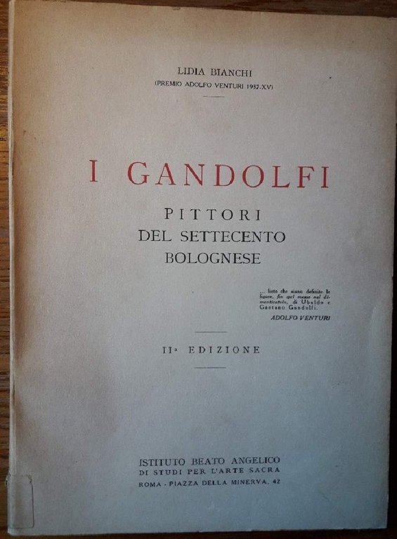 I GANDOLFI-PITTORI DEL SETTECENTO BOLOGNESE(1938)