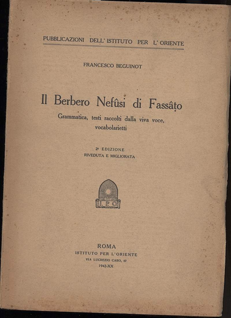 IL BERBERO NEFUSI DI FASSATO-Grammatica, testi raccolti dalla viva voce, …