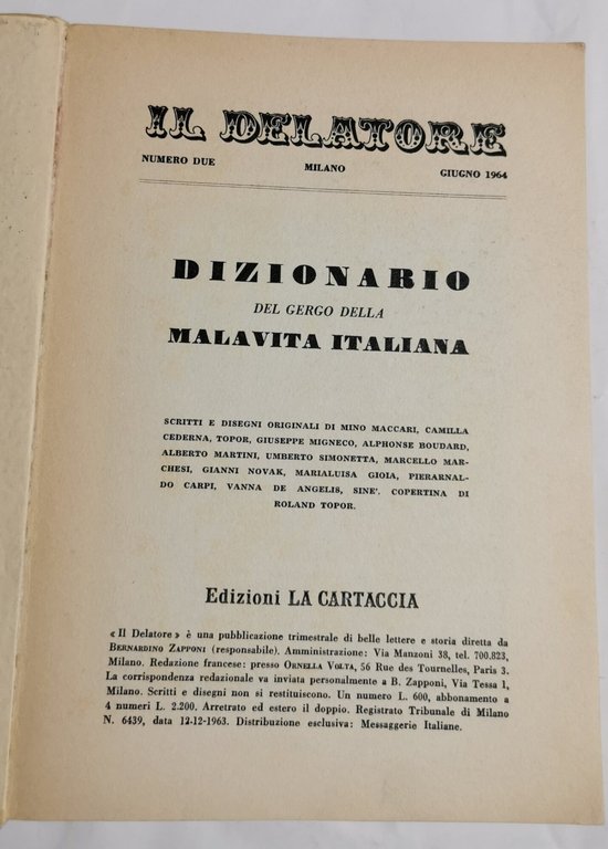 Il Delatore num. II - Dizionario del gergo della malavita