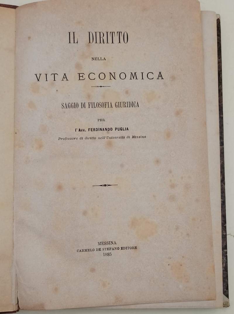 IL DIRITTO NELLA VITA ECONOMICA-SAGGIO DI FILOSOFIA GIURIDICA( 1885)
