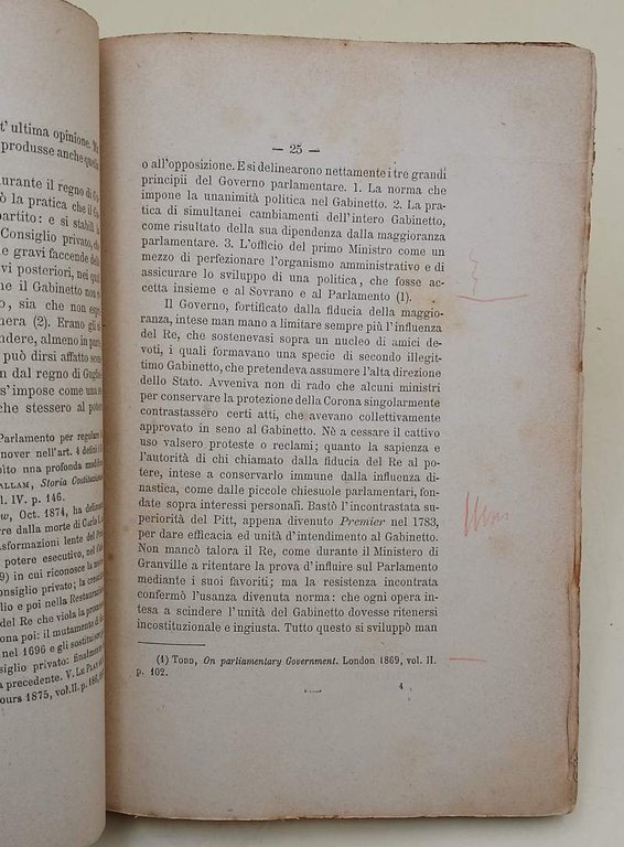 IL GABINETTO NEI GOVERNI PARLAMENTARI PER L'AVVOCATO GIORGIO ARCOLEO( 1881)