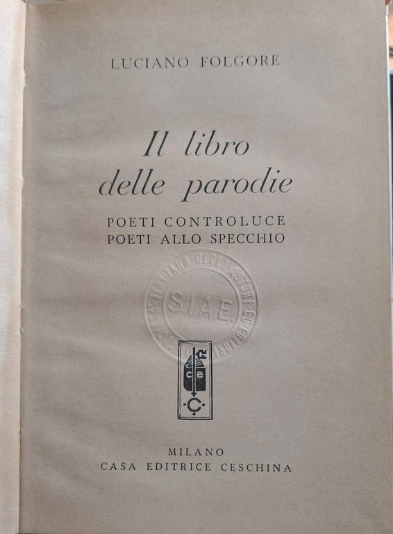 IL LIBRO DELLE PARODIE-POETI CONTROLUCE POETI ALLO SPECCHIO(1965)